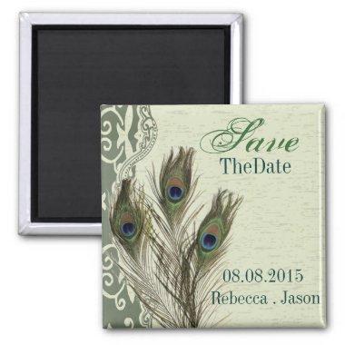 elegant vintage country peacock save the date magnet