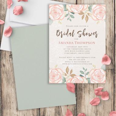 Elegant Watercolor Blush Floral Greenery Foliage Invitations