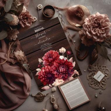 Elegant Watercolor Burgundy Dahlia Bridal Invitations