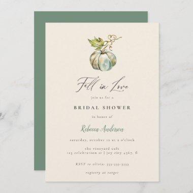 Elegant Watercolor Fall in Love Bridal Shower Invitations