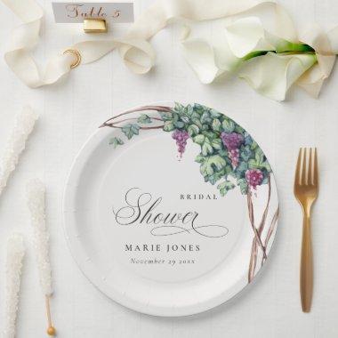 Elegant Watercolor Grapevine Foliage Bridal Shower Paper Plates