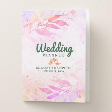 Elegant Watercolor Leaves Flowers Wedding Planner Pocket Folder