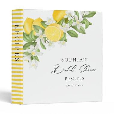 Elegant Watercolor Lemon Bridal Shower Recipe Book 3 Ring Binder