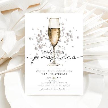 Elegant Watercolor Pearls & Prosecco Bridal Shower Invitations