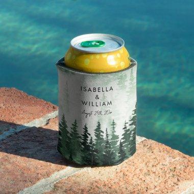 Elegant Watercolor Pine Forest Personalized Can Cooler