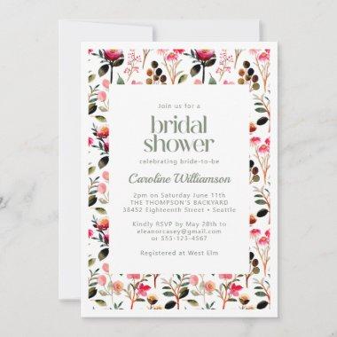 Elegant Watercolor Pink Greenery Bridal Shower Invitations