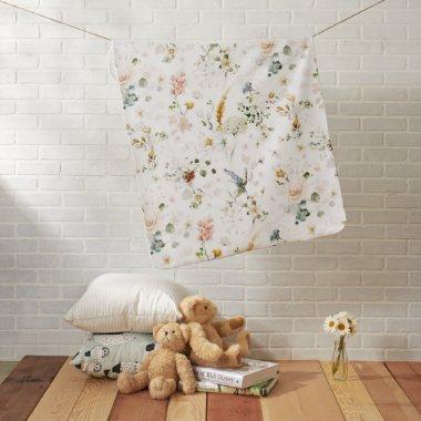 Elegant Watercolor Wildflower Garden  Baby Blanket