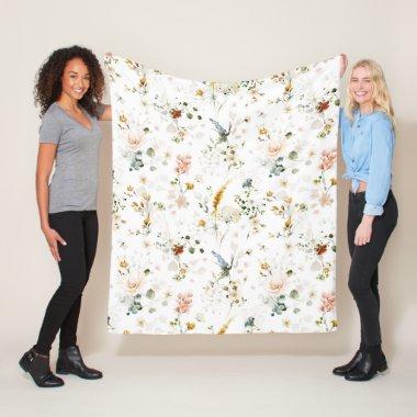 Elegant Watercolor Wildflower Garden Fleece Blanket