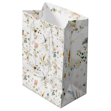 Elegant Watercolor Wildflower Garden  Medium Gift Bag