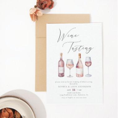 Elegant Watercolor Wine Tasting Bridal Shower Invitations