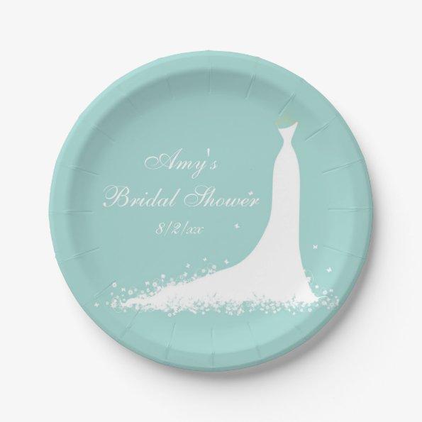 Elegant Wedding Gown, Bridal Shower, Custom Paper Plates