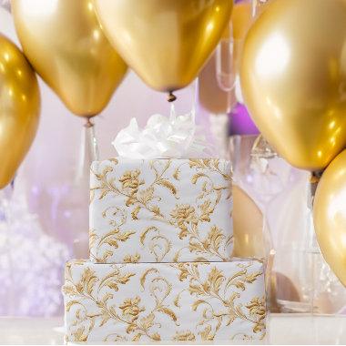 Elegant White and Gold Damask Gift Wrapping Paper