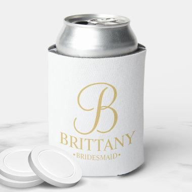 Elegant White and Gold Personalized Bridesmaid Can Cooler