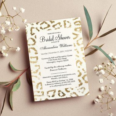 Elegant white faux gold animal print bridal shower Invitations