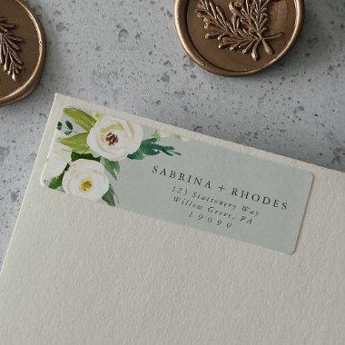 Elegant White Floral | Sage Mint Return Address Label