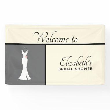 Elegant White Gown on Gray - Stylish Bridal Shower Banner