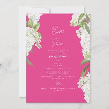 Elegant White Hydrangea Fuchsia Bridal Shower Invitations