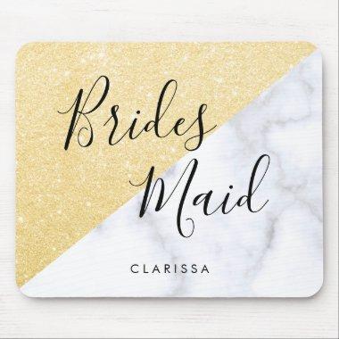 Elegant white marble & gold glitter bridesmaid mouse pad