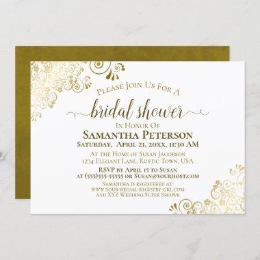 Elegant White With Gold Lace Frills Bridal Shower Invitations