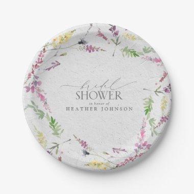 Elegant Wildflower Watercolor Floral Bridal Shower Paper Plates