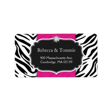 Elegant Zebra Print Hot Pink Wedding Baby Shower Label