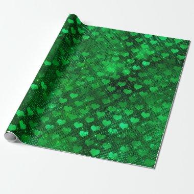 Emerald Green Glam Hearts Pattern Wrapping Paper
