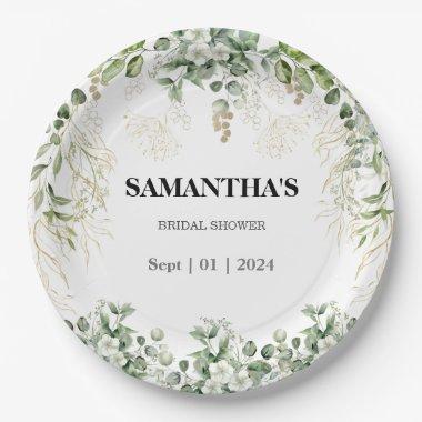 Enchanted Foliage Gold & Green Bridal Shower Paper Paper Plates