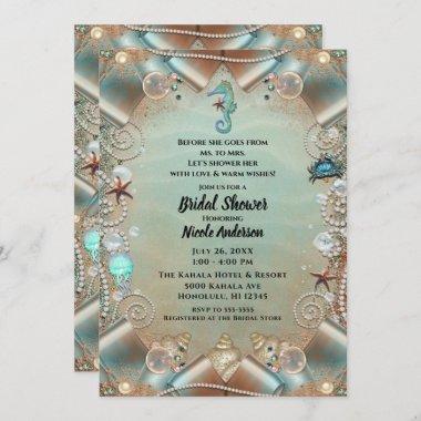Enchanted Under Sea Pearls Ribbon Bridal Shower In Invitations