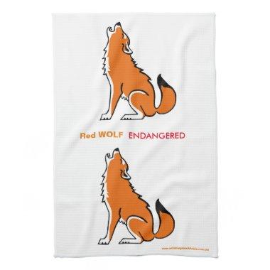 Endangered animal - Howling Red WOLF - Kitchen Towel