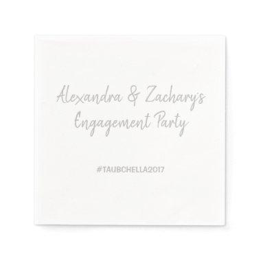 Engagement Party Napkins with Hashtag Silver