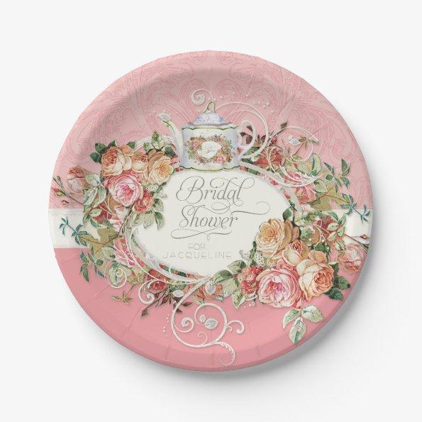 English Manor Vintage Rose Tea Party Bridal Shower Paper Plates