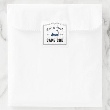 Entering Cape Cod with Red Heart Wedding Favor Square Sticker