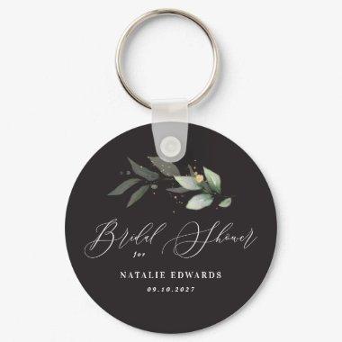 Eucalyptus black gold bridal shower keychain