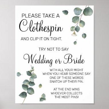 Eucalyptus Clothespin bridal shower game sign