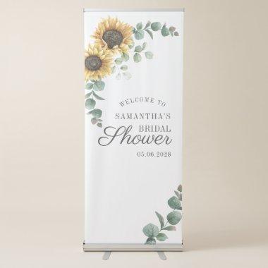 Eucalyptus Floral Sunflower Script Bridal Shower Retractable Banner