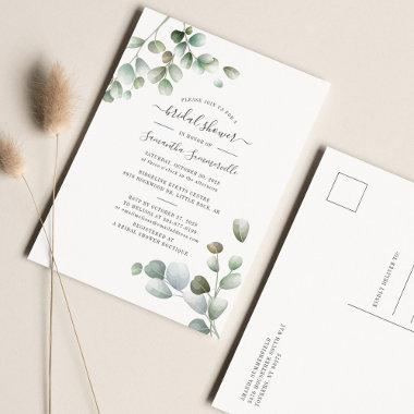 Eucalyptus Greenery Foliage Script Bridal Shower Invitation PostInvitations