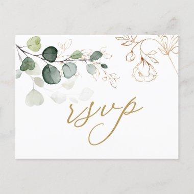 Eucalyptus Leaves Golden Floral RSVP Wedding Invitation PostInvitations