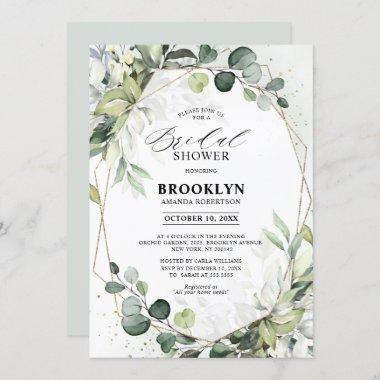 Eucalyptus Sage Greenery Geometric Bridal Shower Invitations