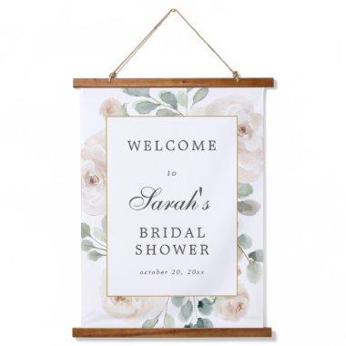 Eucalyptus White Floral Bridal Shower Welcome Sign Hanging Tapestry