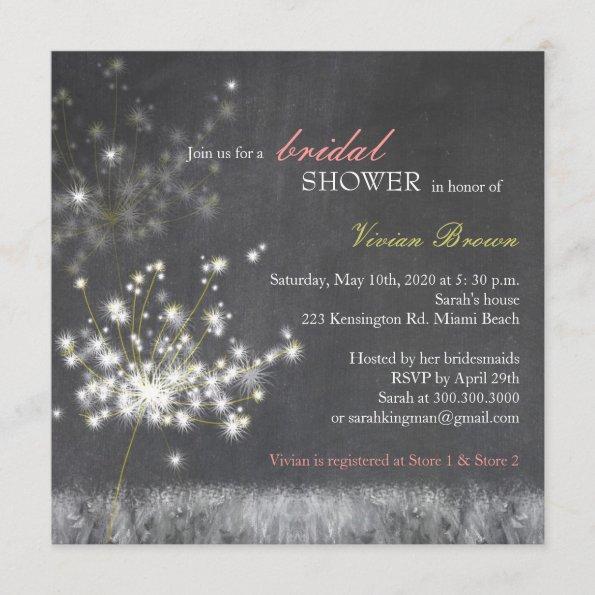 Evening Dandelion Chalkboard Bridal Shower Invitations