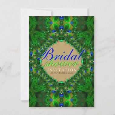 Exotic Peacock Green Blue Bridal Shower Invitations