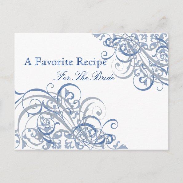 Exquisite Baroque Blue Bridal Shower Recipe Invitations
