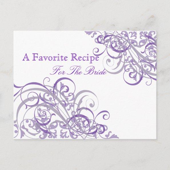 Exquisite Baroque Purple Bridal Shower Recipe Invitations
