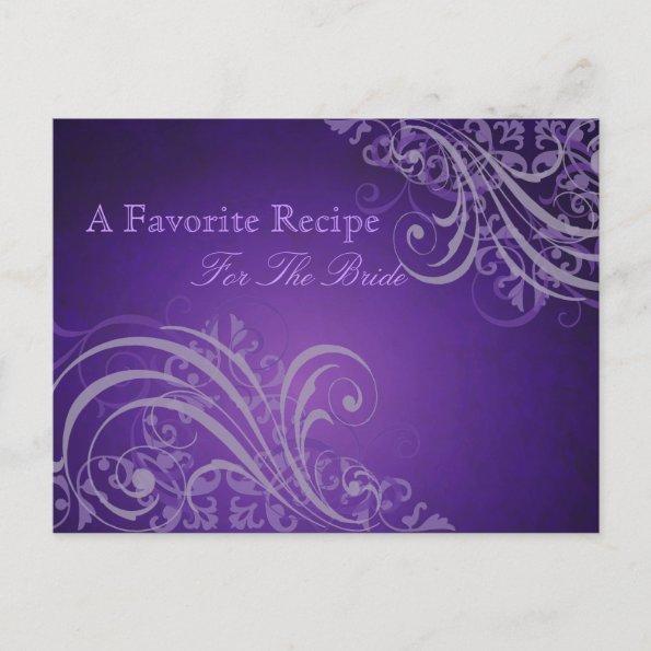 Exquisite Baroque Purple Bridal Shower Recipe Invitations