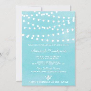 Fairy Lights Turquoise Bridal Shower Invitations