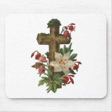 faith blessing vintage floral wood cross vines art mouse pad