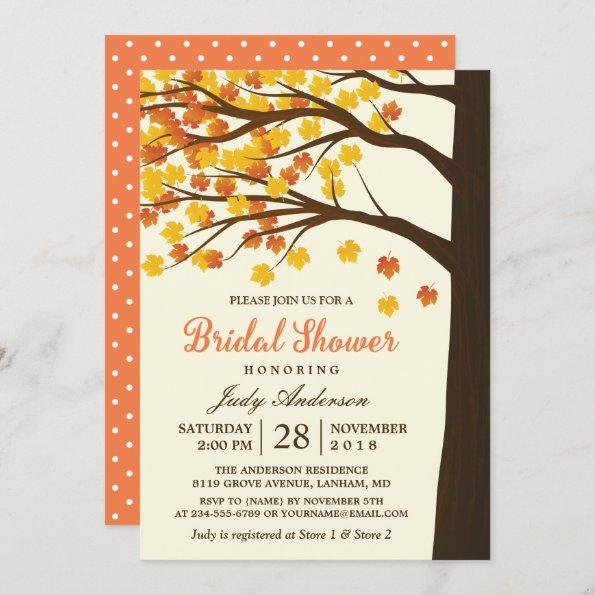 Fall Bridal Shower Classy Maple Leaves Autumn Tree Invitations