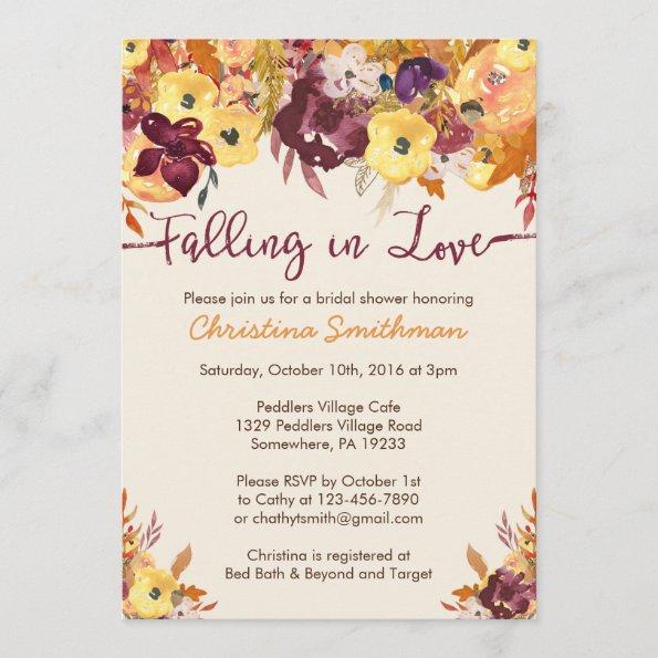 Fall Bridal Shower Invitations - Falling in Love