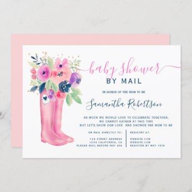 Fall floral boots watercolor baby shower by mail Invitations