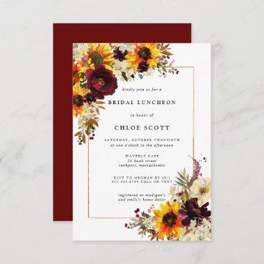 Fall Flowers Sunflower Rose Bridal Shower Luncheon Invitations